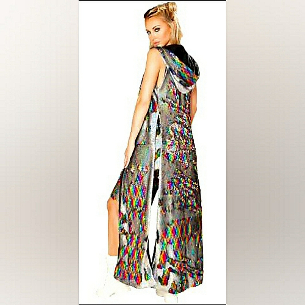 J Valentine "Elixir" Rainbow Flip Sequin Duster / Cloak NWT S/M